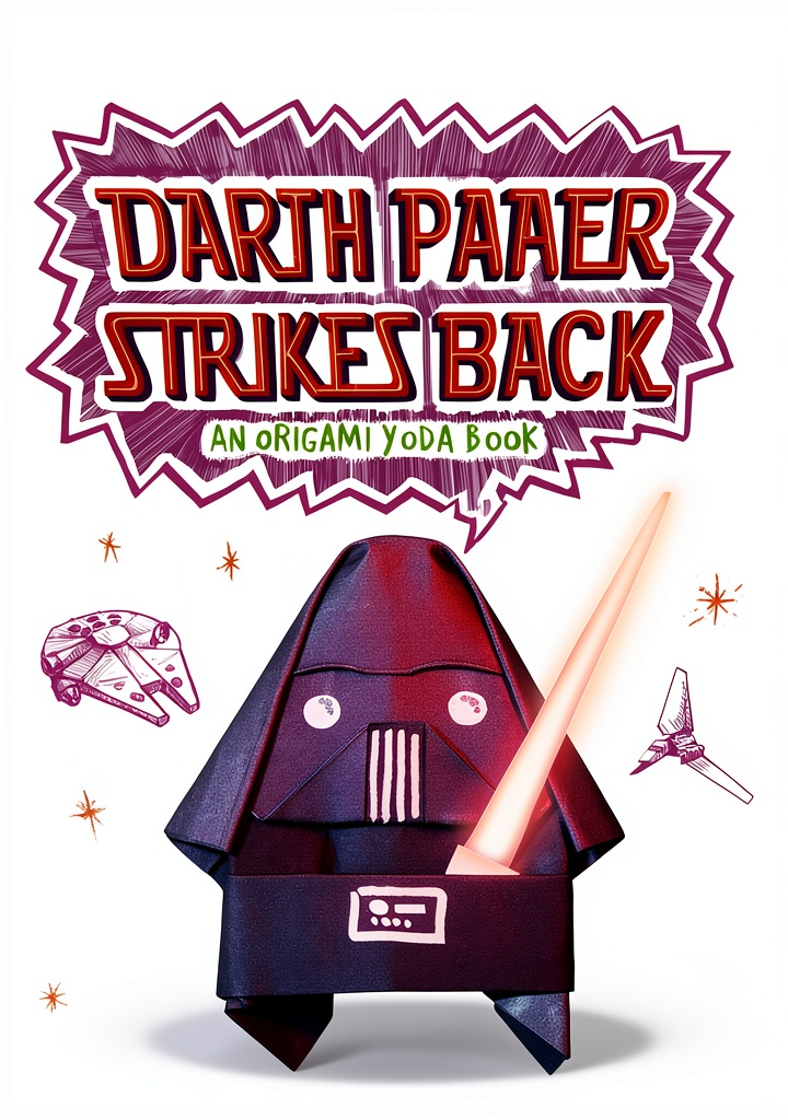 Child folding Origami Yoda from the Kindle eBook on a wooden desk