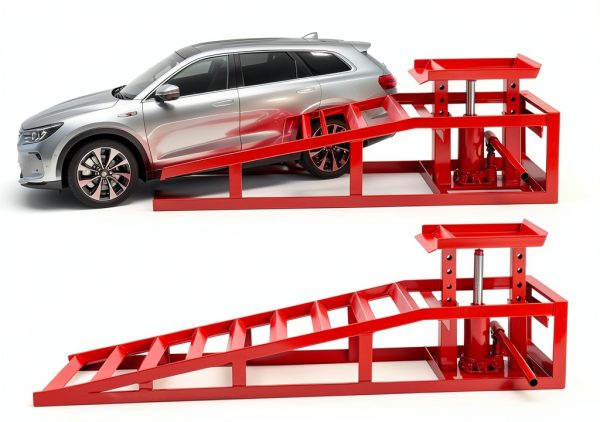 2 Pack Hydraulic Car Ramps, 11050LBS 5T Car Ramp High Lift 9"-14.2", Heavy Duty Steel Car Lift Ramp, Automotive Truck Service Ramps, Red-2