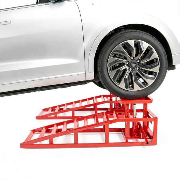 2 Pack Hydraulic Car Ramps, 11050LBS 5T Car Ramp High Lift 9"-14.2", Heavy Duty Steel Car Lift Ramp, Automotive Truck Service Ramps，Red-6