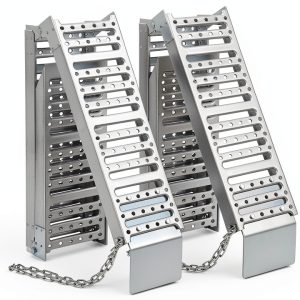 Foldable Ramp 72" L x9 W Tri - VroomSteel Steel Loading Silver 1500lb-0