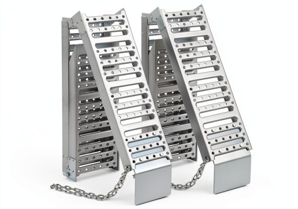 Foldable Ramp 72" L x9 W Tri - VroomSteel Steel Loading Silver 1500lb-0