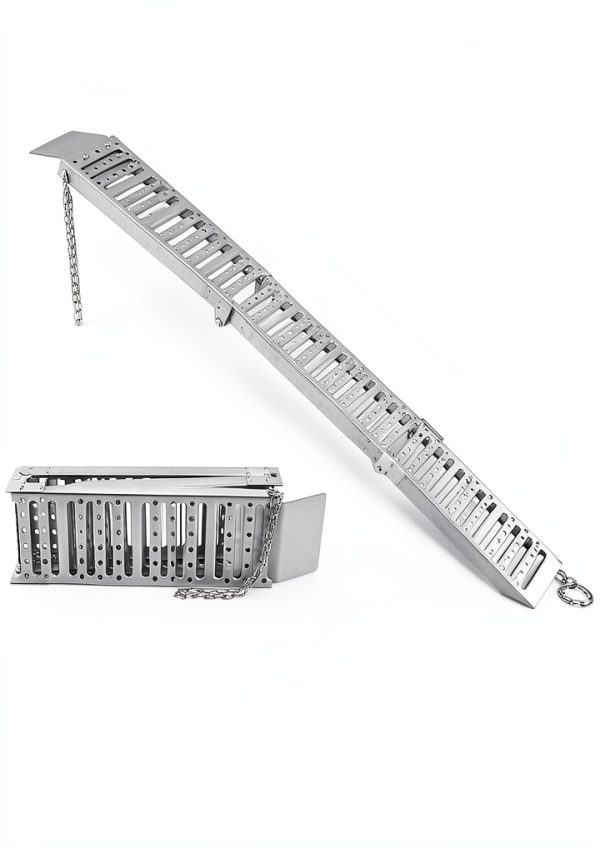 Foldable Ramp 72" L x9 W Tri - VroomSteel Steel Loading Silver 1500lb-1