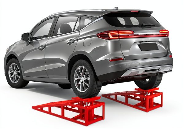 2 Pack Hydraulic Car Ramps, 11050LBS 5T Car Ramp High Lift 9"-14.2", Heavy Duty Steel Car Lift Ramp, Automotive Truck Service Ramps，Red-7