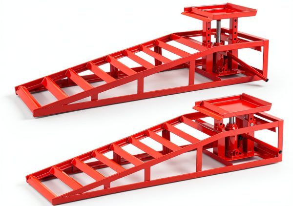 2 Pack Hydraulic Car Ramps, 11050LBS 5T Car Ramp High Lift 9"-14.2", Heavy Duty Steel Car Lift Ramp, Automotive Truck Service Ramps，Red-0